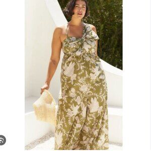 Hutch Cotton Poplin Bow Wide Leg Jumpsuit - Green Paisley floral - Sz S